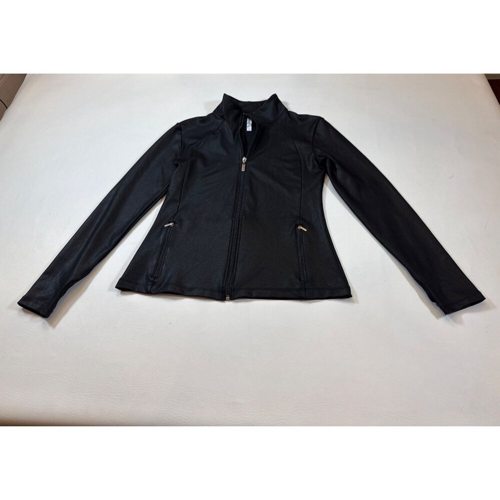 Ebb & Flow Black Full-Zip Fitted Womens Jacket Medium Blend Stretch (Y255)
